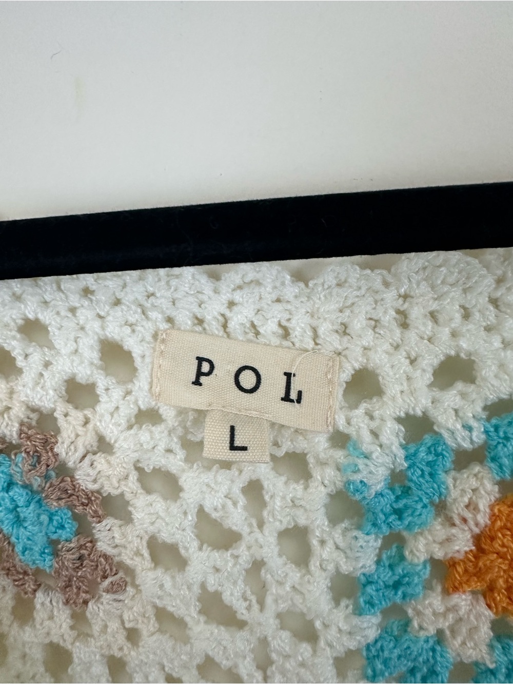 Pol White Crochet Floral Button-Front Sweater Cardigan Granny Square Large - Picture 3 of 5